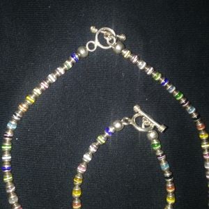 Sterling Silver Beaded Necklace and Bracelet